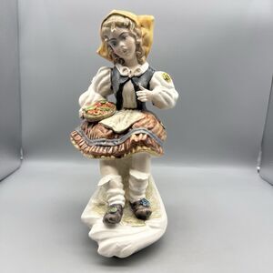 Capodimonte Style Porcelain Lady Holding Pizza Figurine Italy Vintage 11” Tall